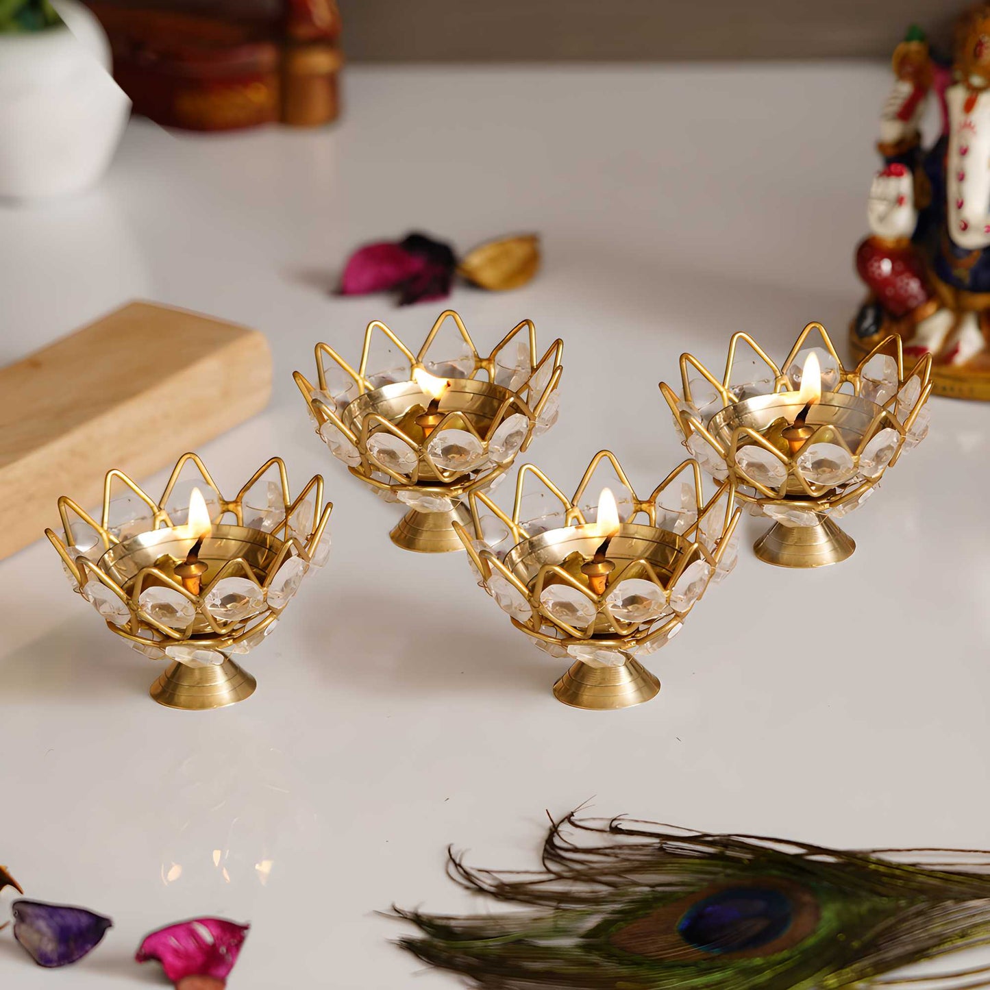 🪔 Divine Radiance Lotus Tealight Set of 4