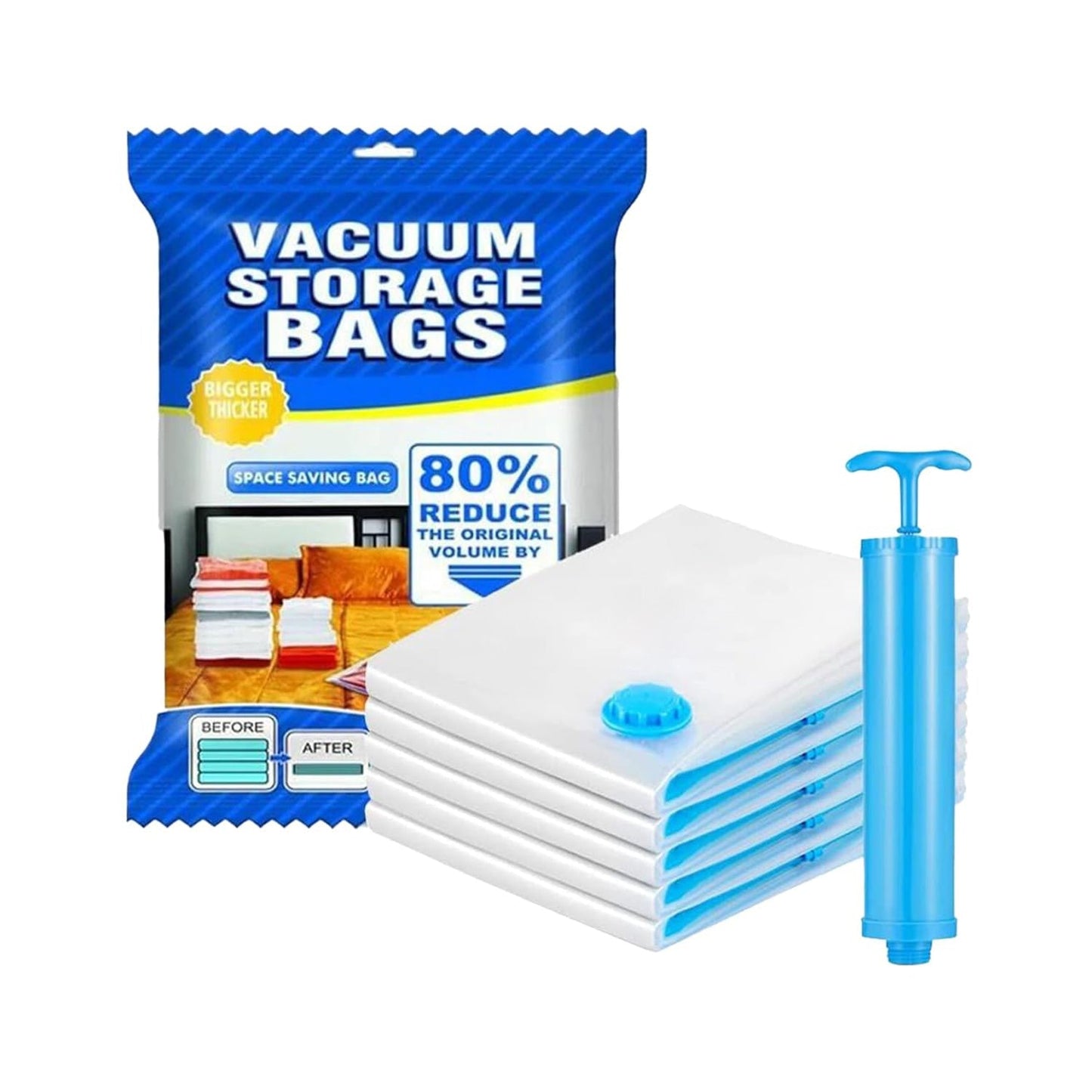 17826 Vacuum Storage Bags With Suction Pump Shirt Clips - Vacuum Bags - Big Capacity Vacuum Seal Bags For Travel Clothes Blankets Pillows Compression Bags Space Saver Vacuum Storage Bags (5 Pcs Set) - Trendynest