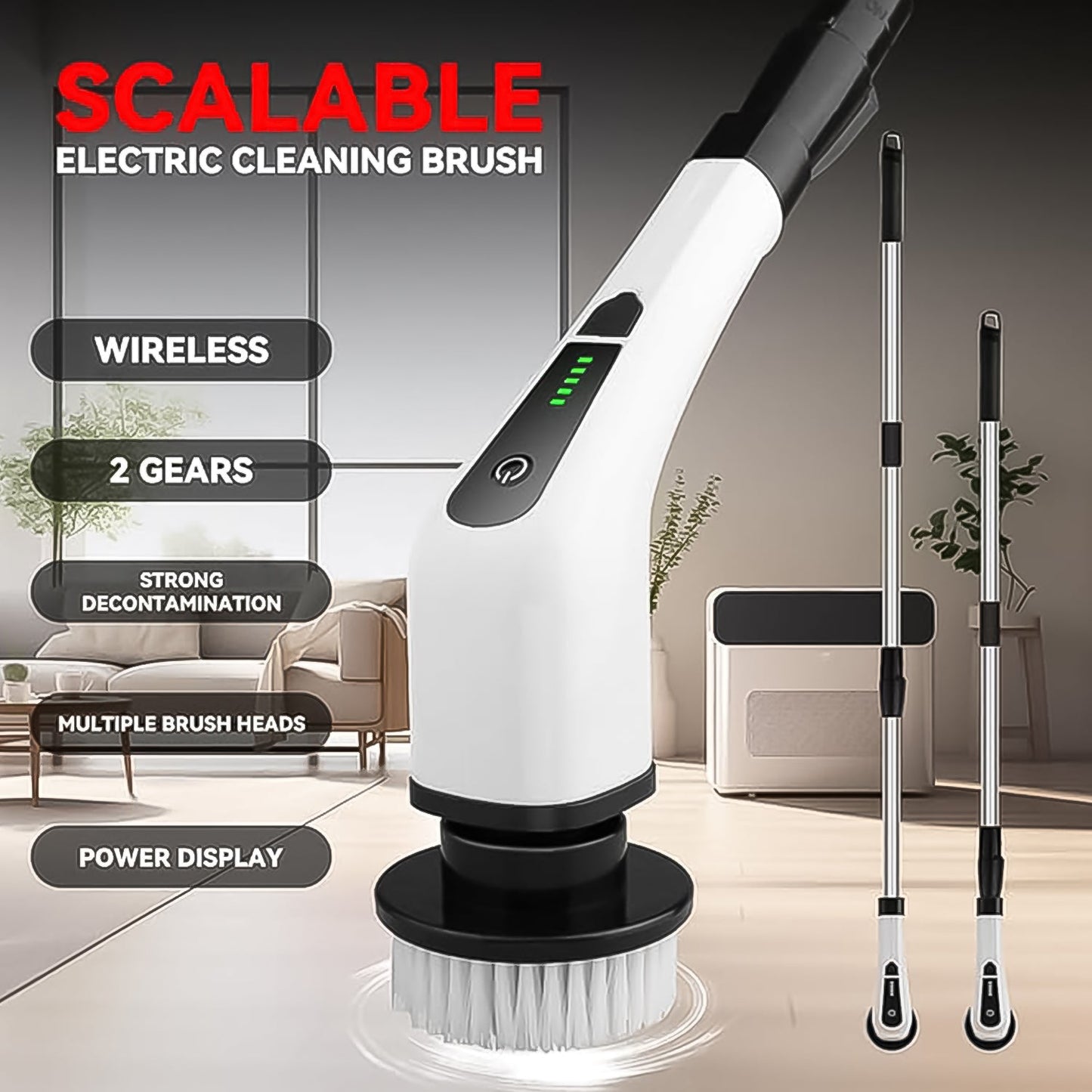 7 - in - 1 Electric Spin Scrubber Cleaning Brush With Extension Handle (1 Set) - Trendynest