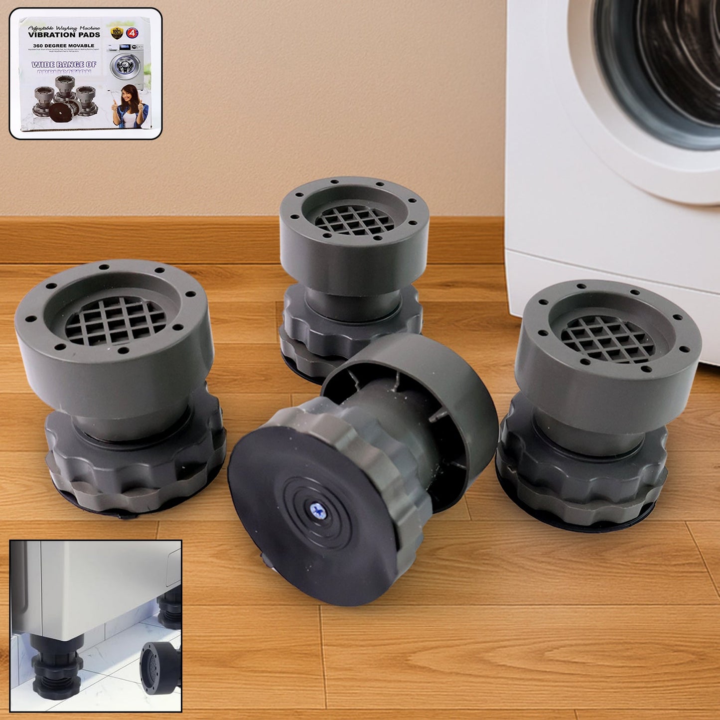 Adjustable Anti - Vibration Pads 🛠️ for Washing Machine Refrigerator (4 Pc) - Trendynest