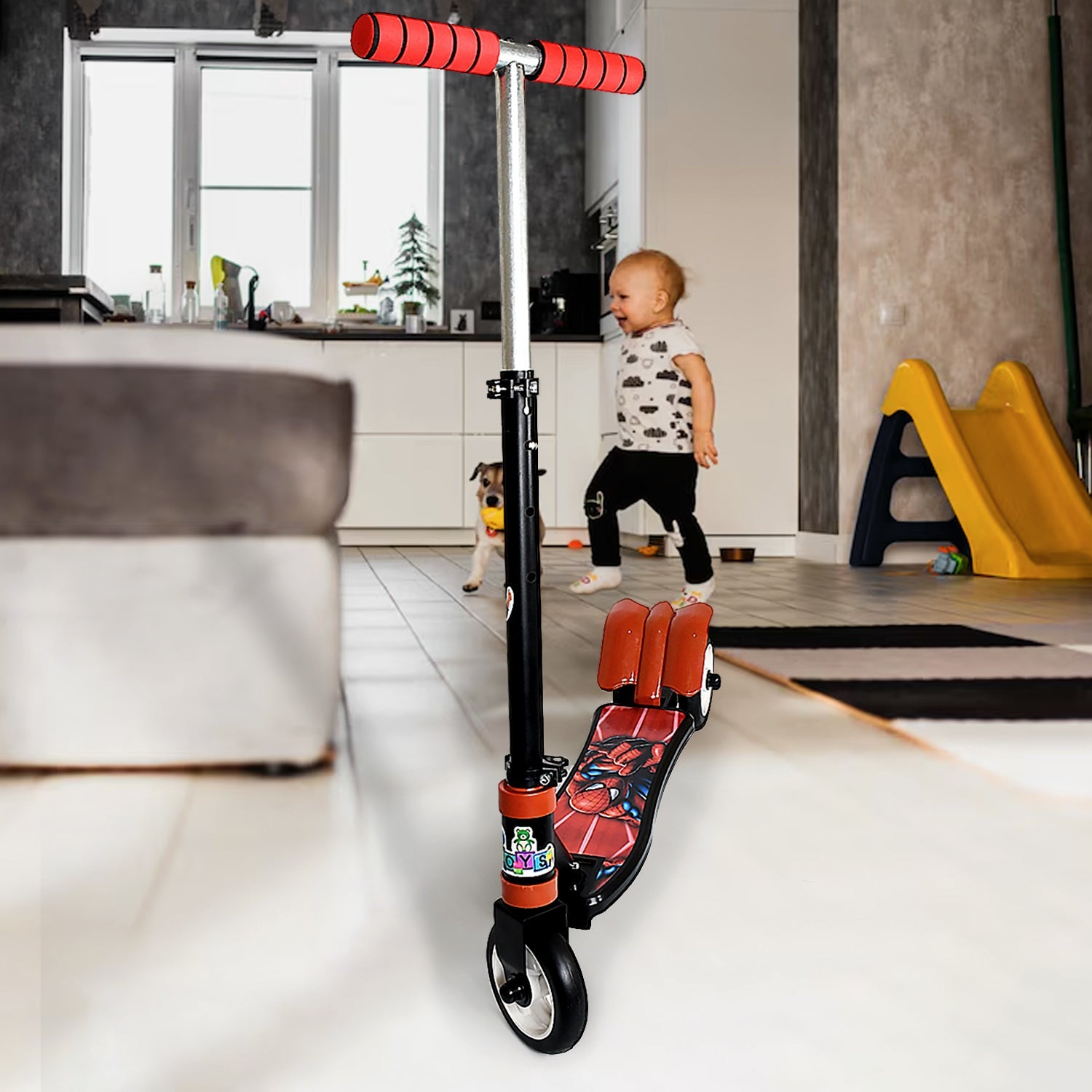 Basic Kids Ride On Leg Push Scooter For Boys And Girls (4 - 8 Years Old Kids) Foldable Scooter Cycle With Height Adjustment For Boys And Girls Multicolor (1 Pc 3 Wheel) - Trendynest