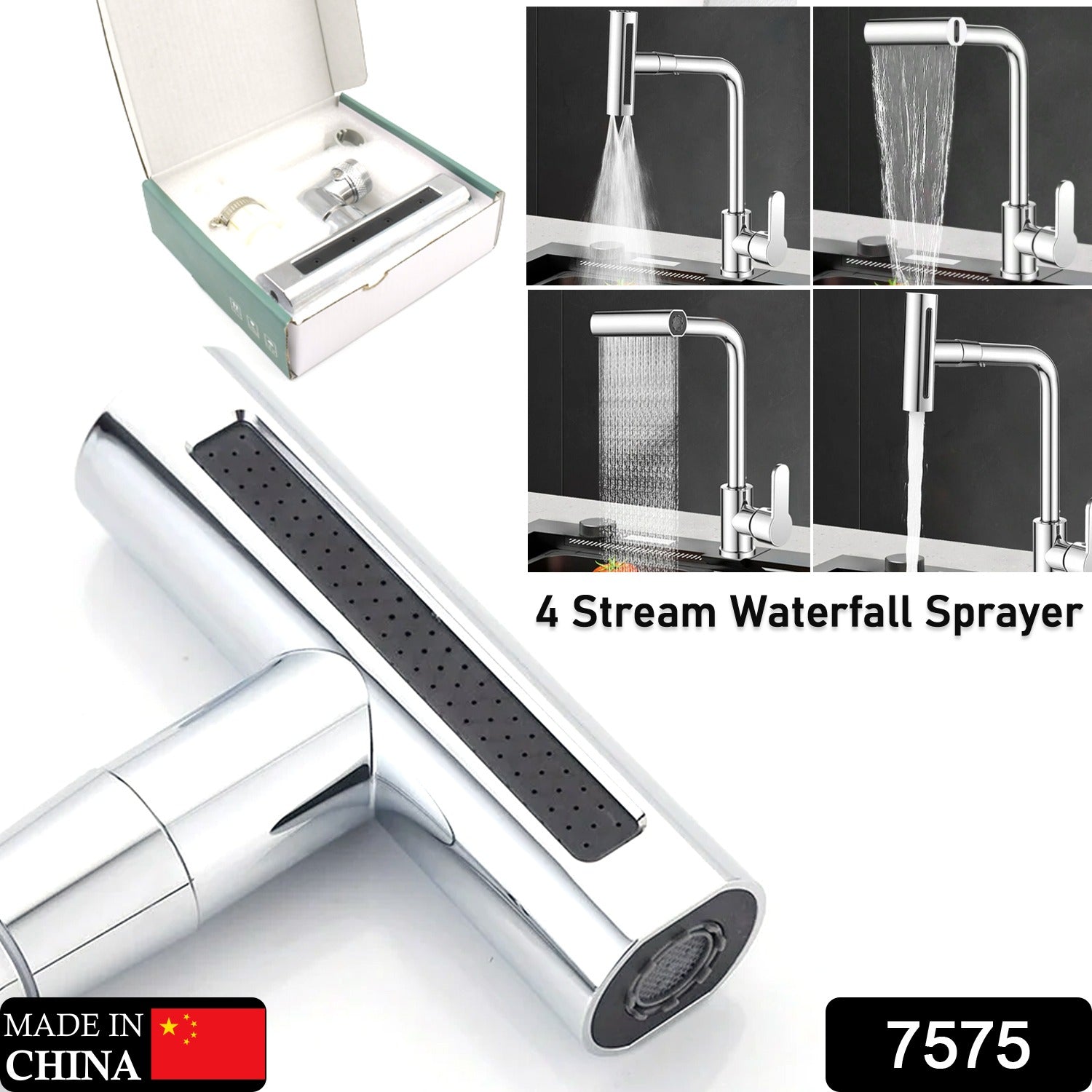 Multifunction Shower Waterfall Kitchen Faucet 360 Rotation Waterfall Kitchen Faucet Touch Kitchen Faucet Faucet Extender For Kitchen Sink Swivel Waterfall Kitchen Faucet For Washing Vegetable Fruit (4 In 1 ) - Trendynest